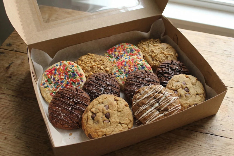 Comfort Zone cookie gift box from Sunflour Baking Company with assorted cookies.