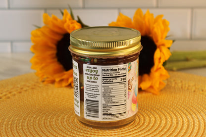 Classic Birthday Cake Jar by Sunflour Baking Company—ideal for gifts or cake jar delivery, shown with gold lid and nutrition facts.