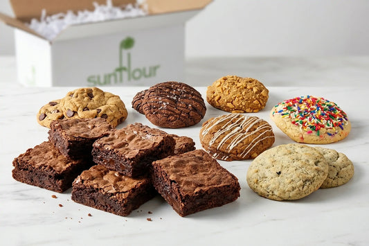 Assorted brownies and cookies from Sunflour Baking Company’s Corporate Gift Box—an ideal corporate gift.